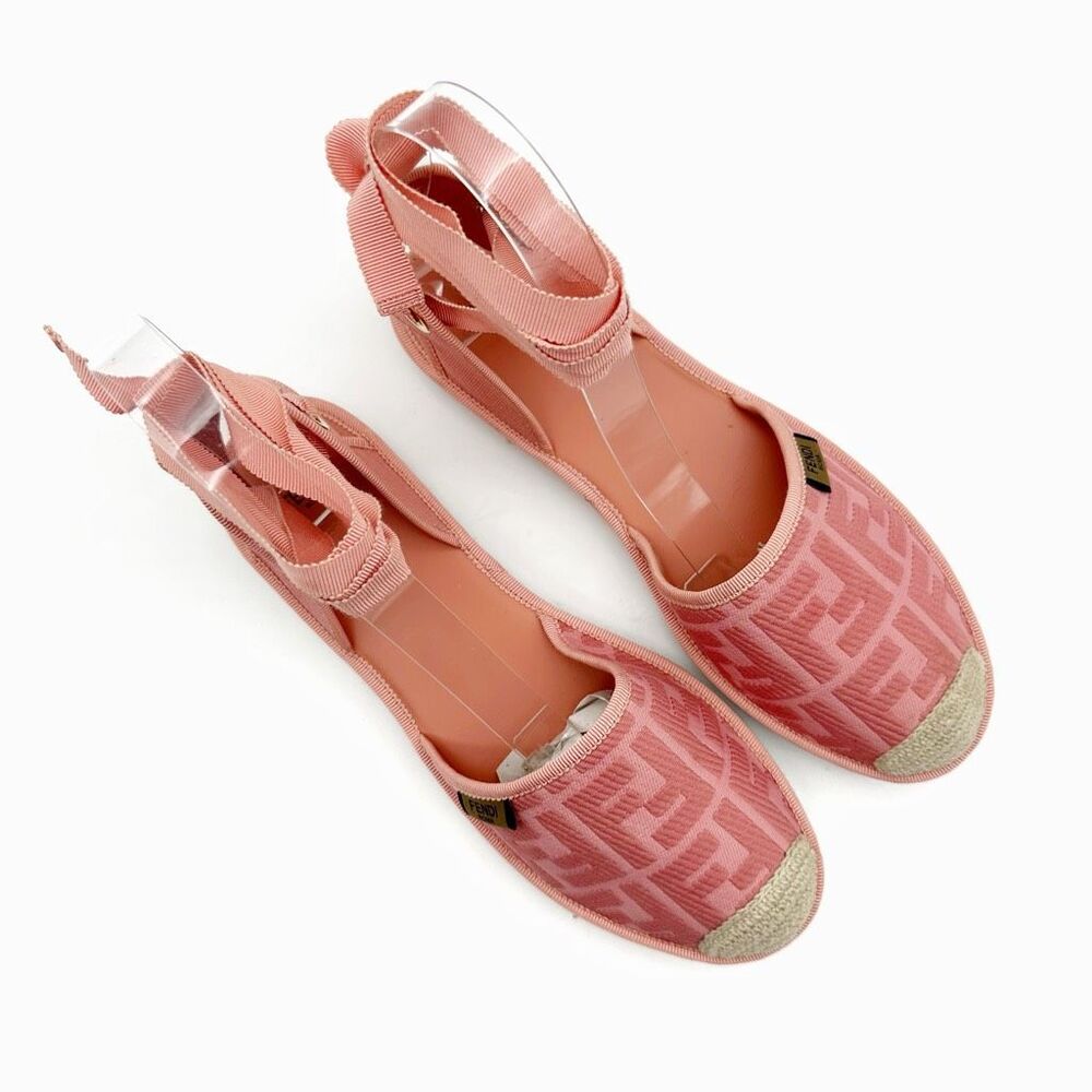 FENDI Pink Canvas FF Forever FENDI Flats Size 40 Us 9.5-10 Ankle Wrap Espadrille - Picture 3 of 13